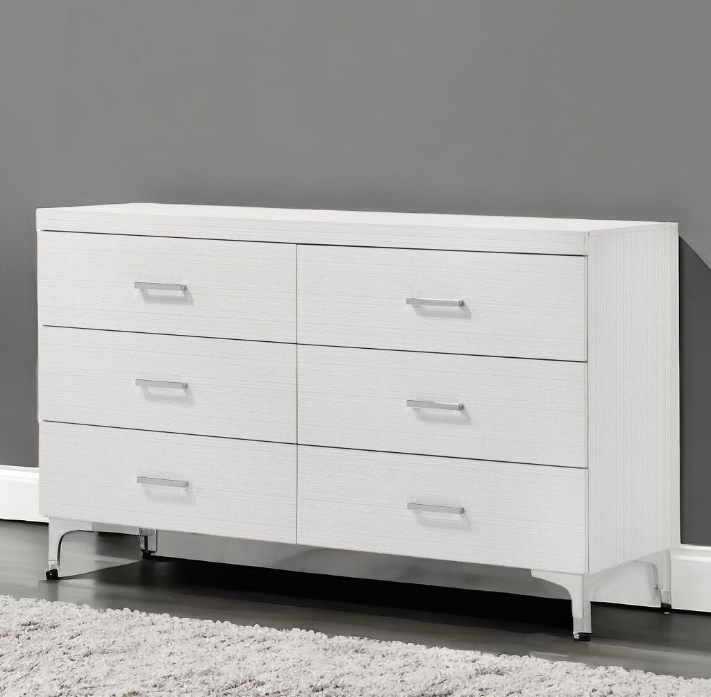 58" White Solid and Manufactured Wood Six Drawer Double Dresser