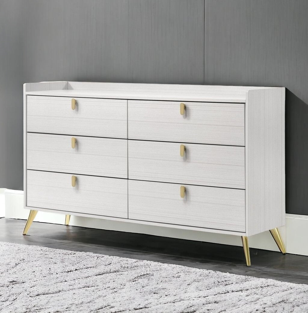 58" White Six Drawer Double Dresser