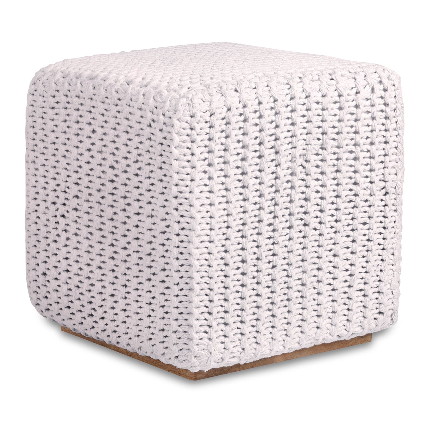 16" Light Gray Cotton Blend And Brown Pouf Ottoman