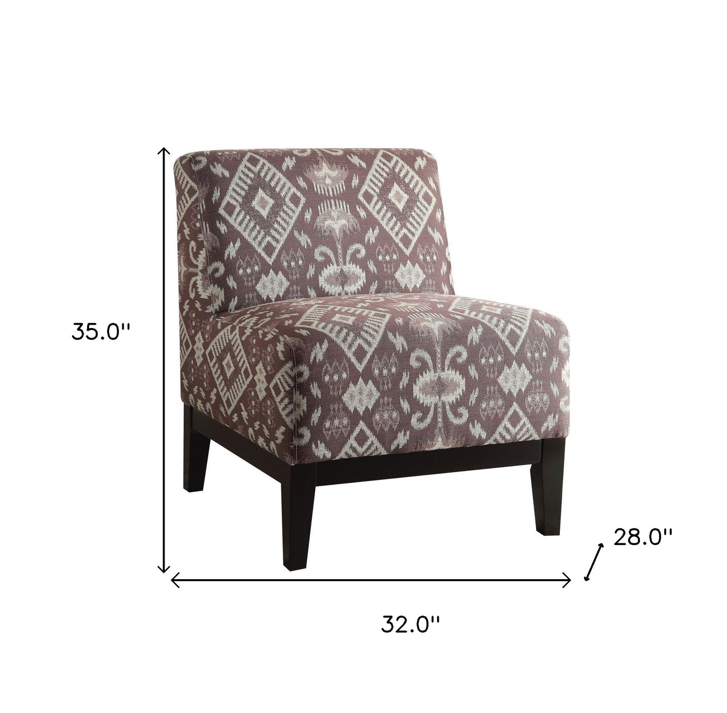 28" Purple Chenille And Black Ikat Slipper Chair