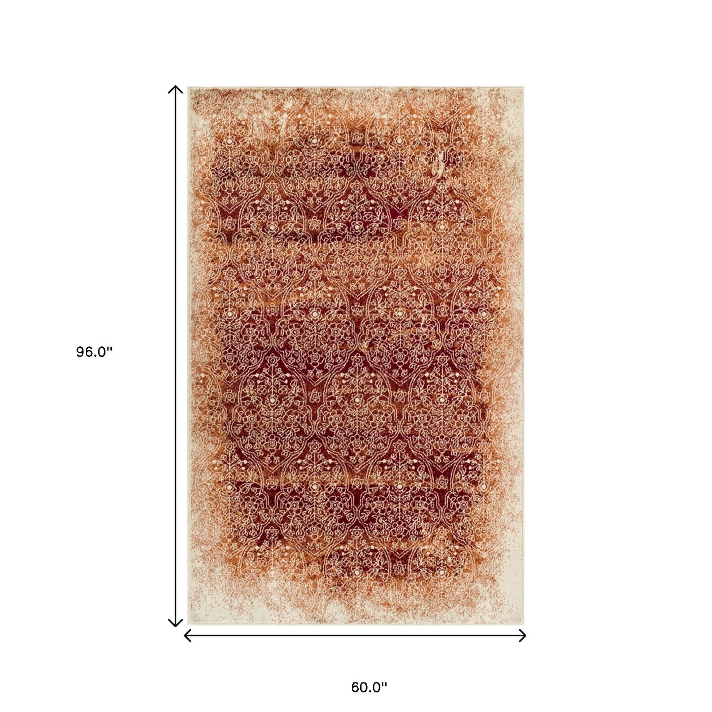 5' X 8' Orange Medallion Stain Resistant Area Rug