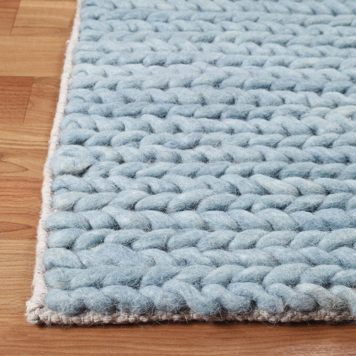 10' Light Blue Wool Handmade Stain Resistant Runner Rug