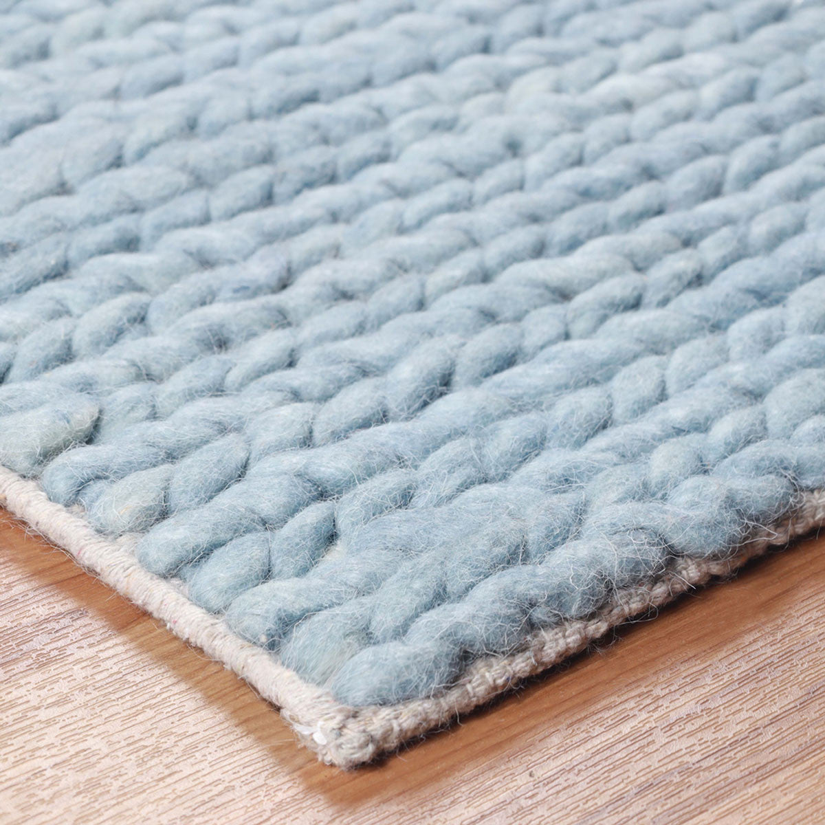 10' Light Blue Wool Handmade Stain Resistant Runner Rug