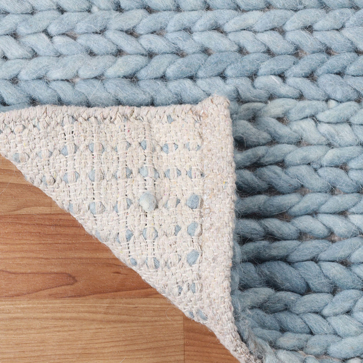 10' Light Blue Wool Handmade Stain Resistant Runner Rug