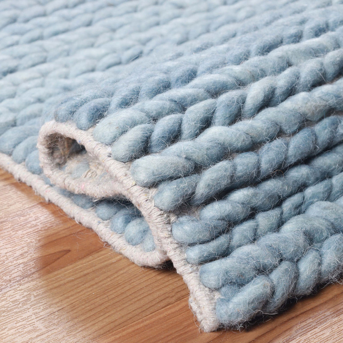 10' Light Blue Wool Handmade Stain Resistant Runner Rug