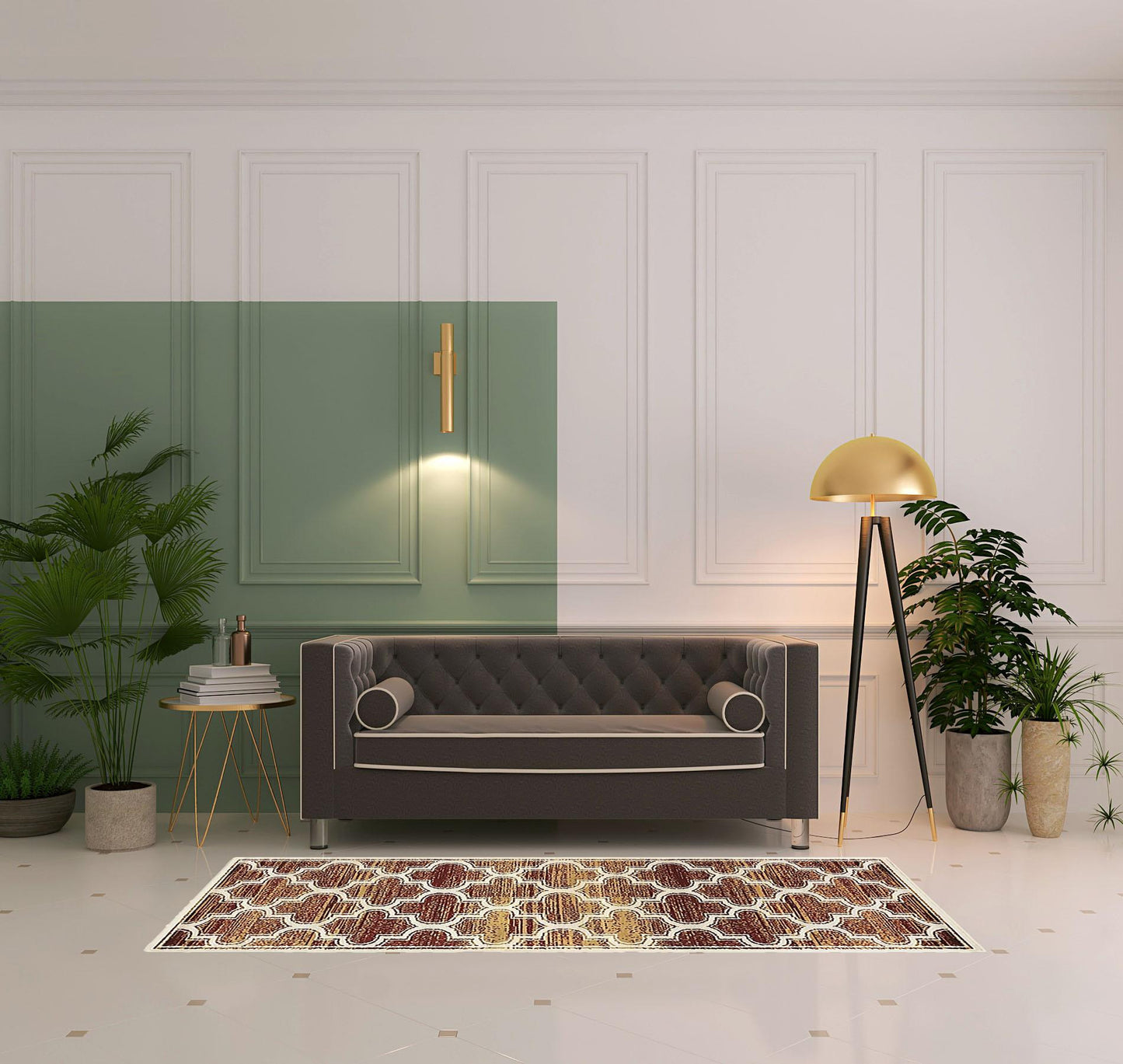 8' Brick And Gold Geometric Stain Resistant Runner Rug