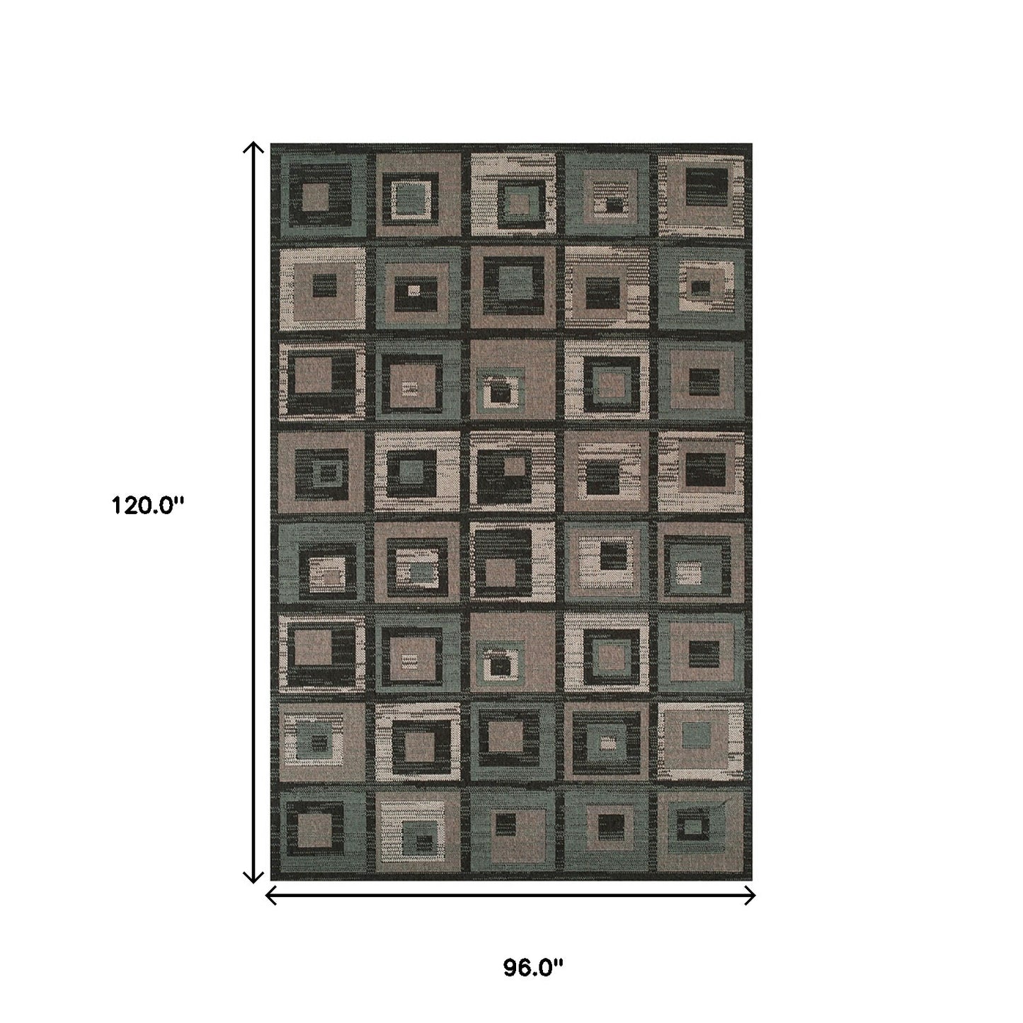 8' X 10' Color Block Beige And Teal Checkered Stain Resistant Area Rug