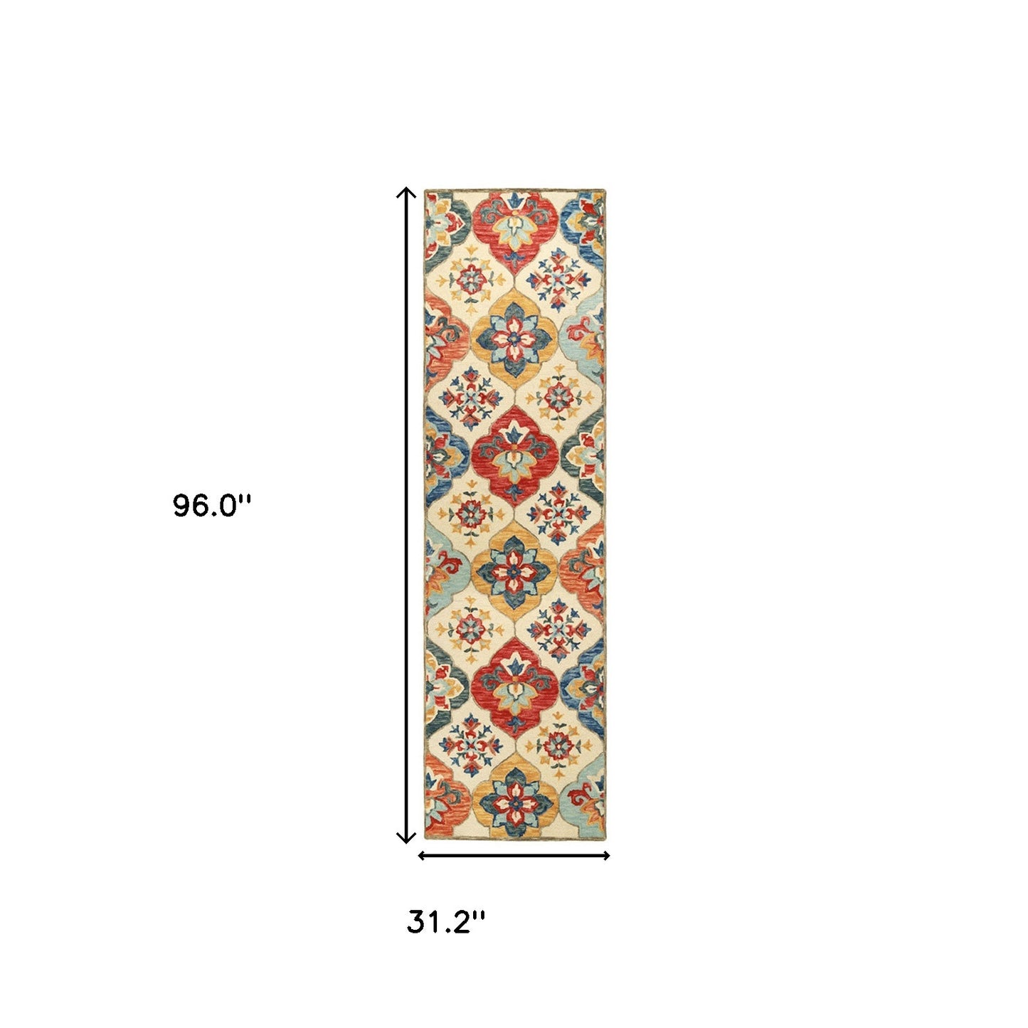 8' Cream And Rust Wool Geometric Tufted Stain Resistant Runner Rug