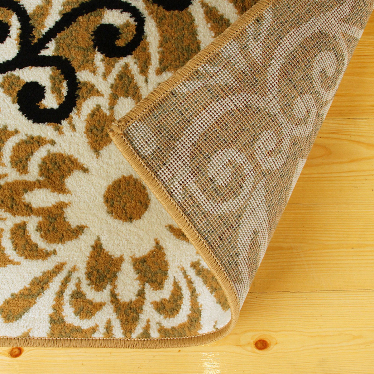 8' Gold And Gray Medallion Power Loom Stain Resistant Runner Rug