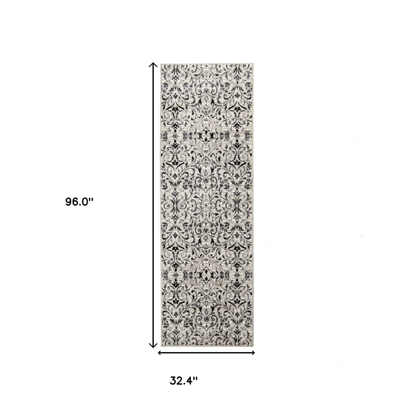 8' Platinum Floral Vines Power Loom Stain Resistant Runner Rug