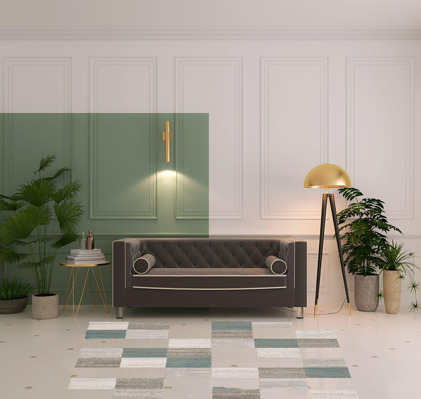 5' X 8' Teal And Gray Geometric Power Loom Stain Resistant Area Rug