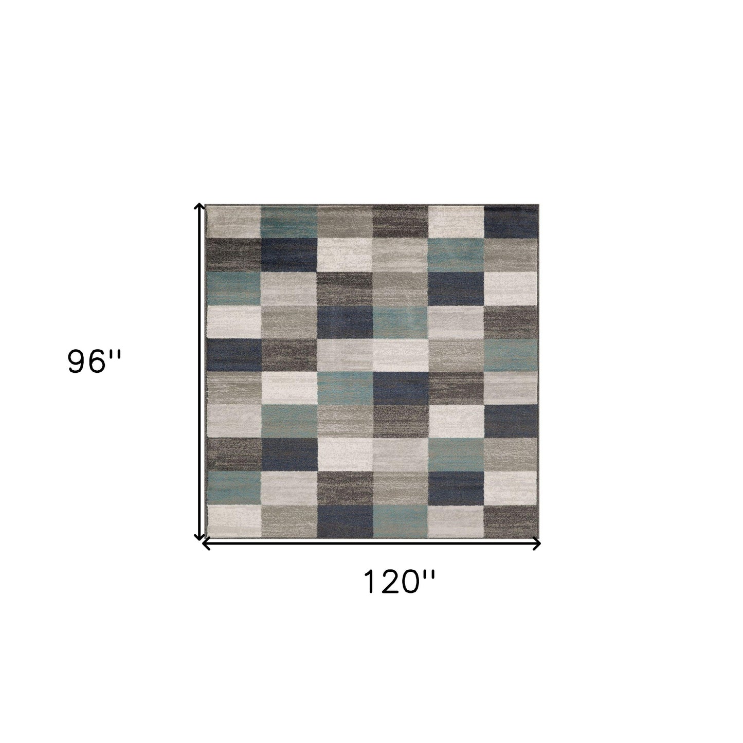 Blue And Gray Geometric Power Loom Stain Resistant Area Rug