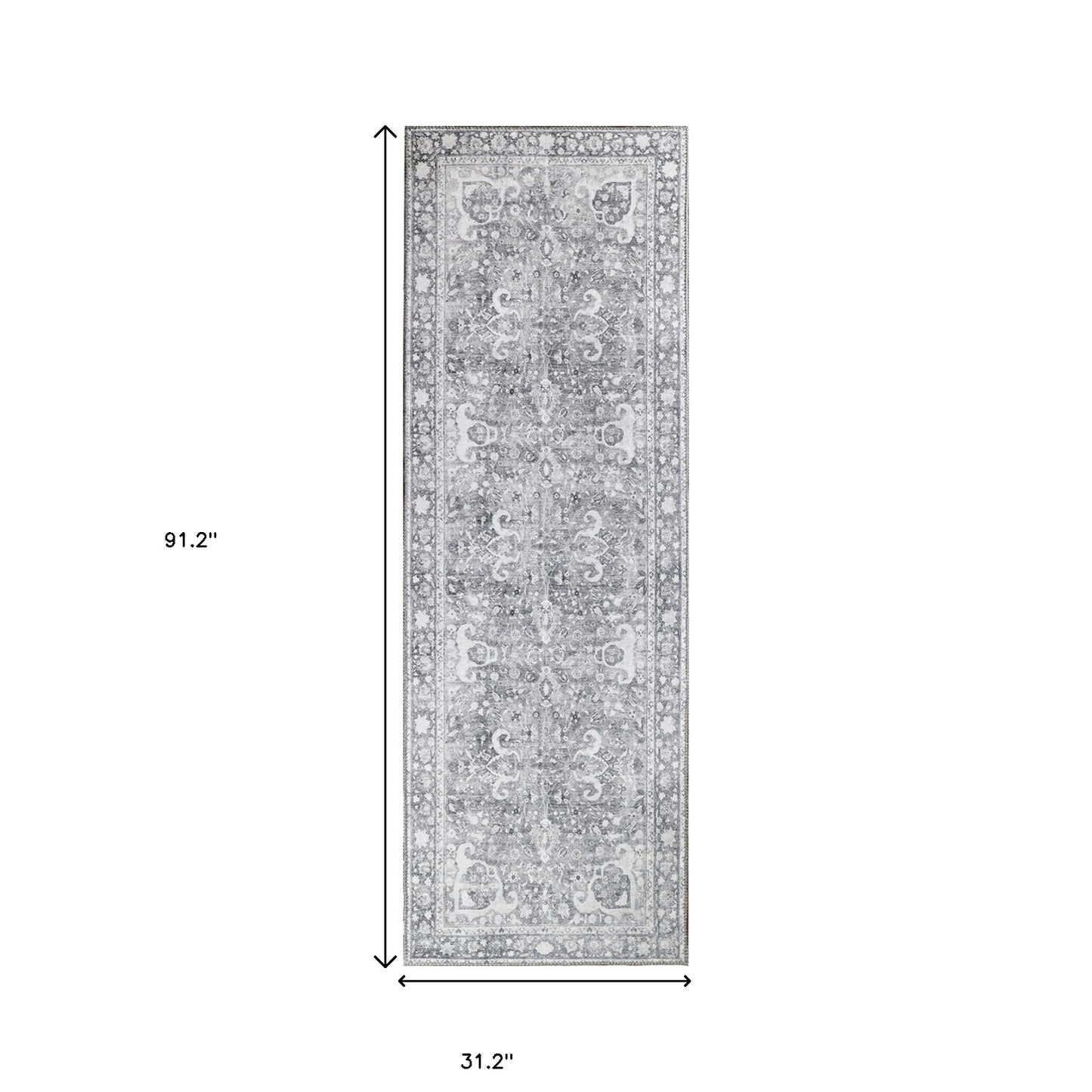 8' Charcoal Medallion Power Loom Stain Resistant Runner Rug