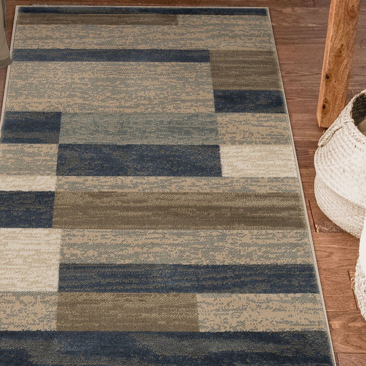 10' Midnight Navy Patchwork Power Loom Stain Resistant Runner Rug