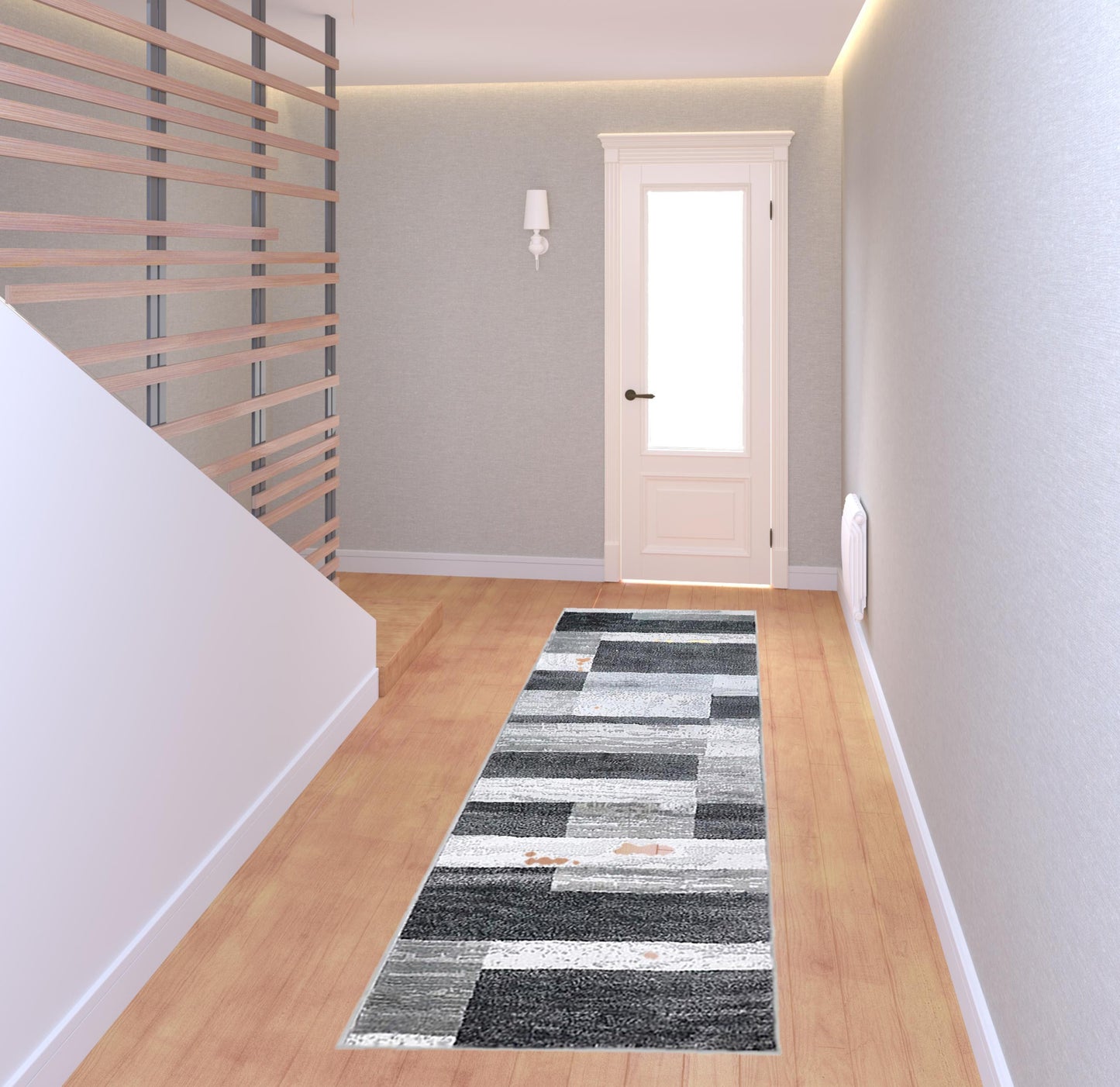 8' Charcoal Patchwork Power Loom Stain Resistant Runner Rug
