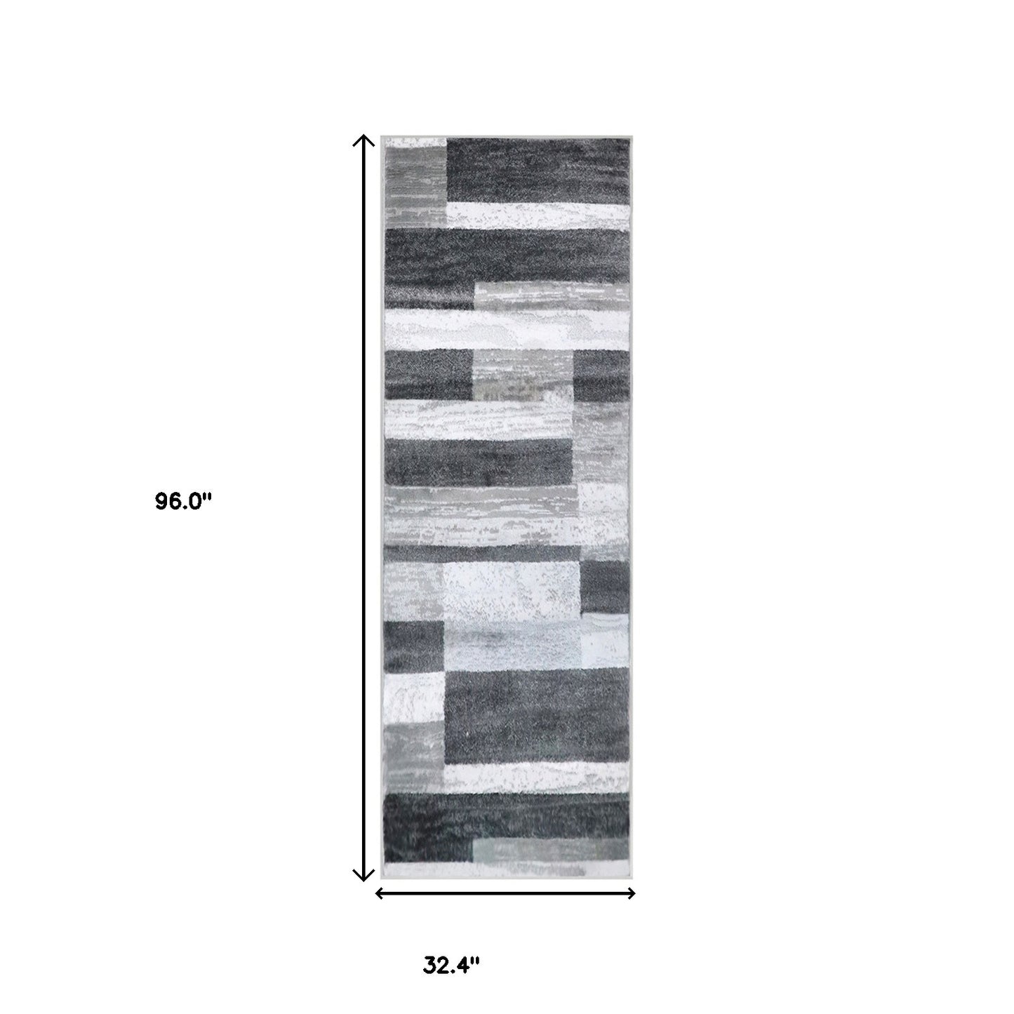 8' Charcoal Patchwork Power Loom Stain Resistant Runner Rug