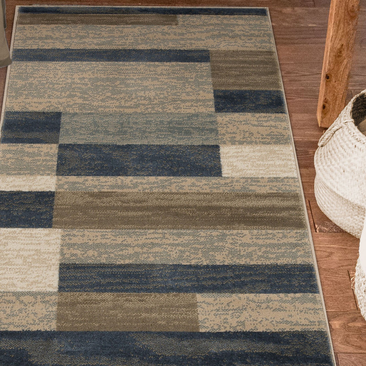 8' Midnight Navy Patchwork Power Loom Stain Resistant Runner Rug