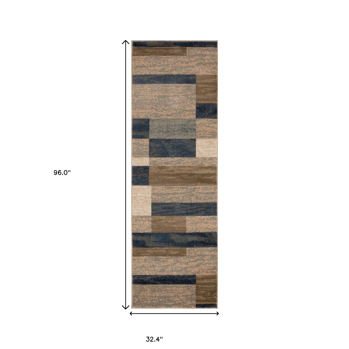 8' Midnight Navy Patchwork Power Loom Stain Resistant Runner Rug