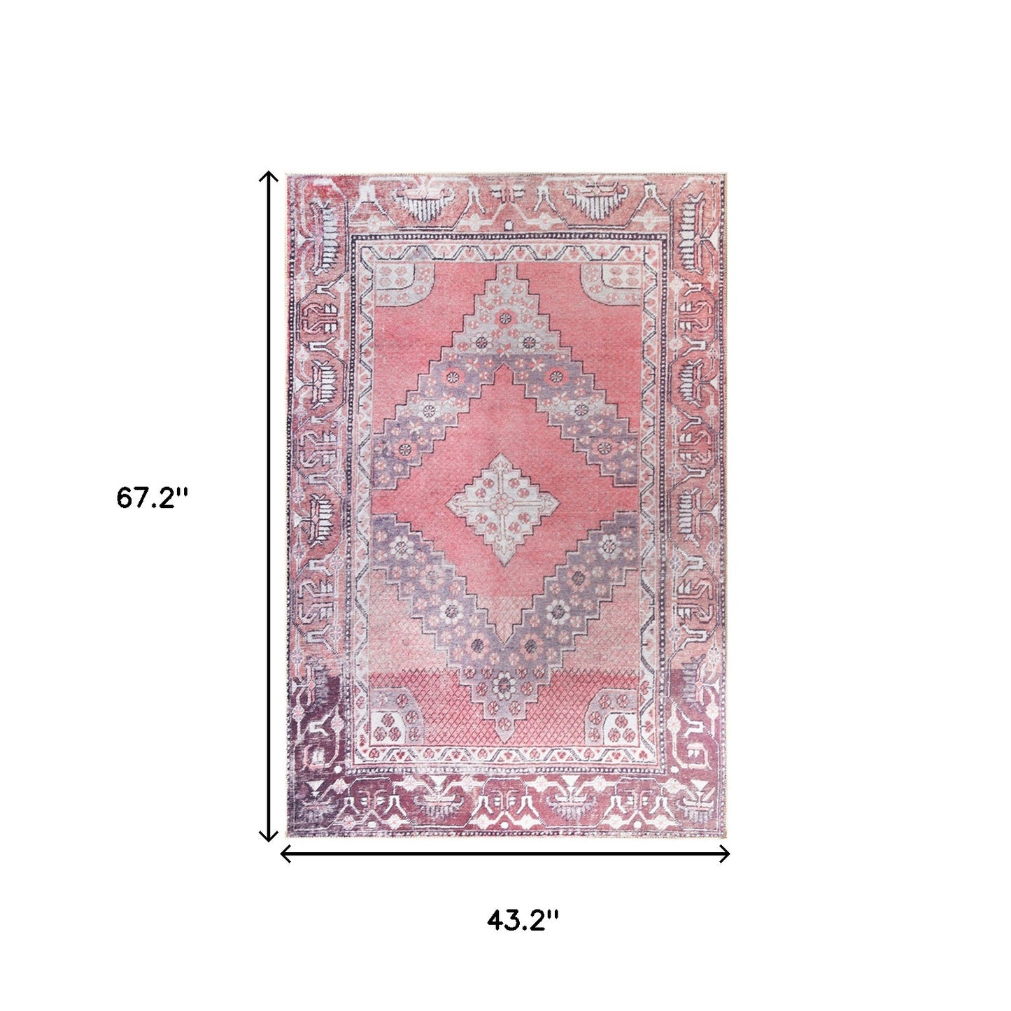 4' X 6' Pink Geometric Power Loom Distressed Stain Resistant Non Skid Area Rug