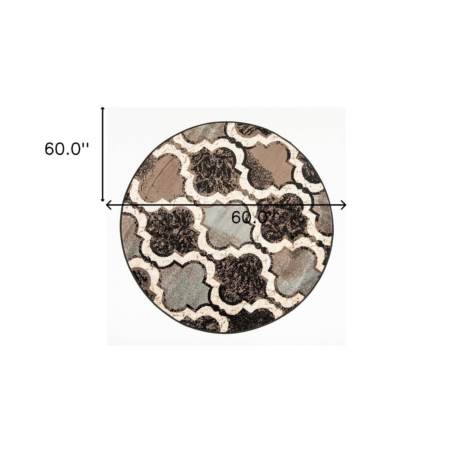 5' Round Chocolate Round Quatrefoil Power Loom Distressed Stain Resistant Area Rug