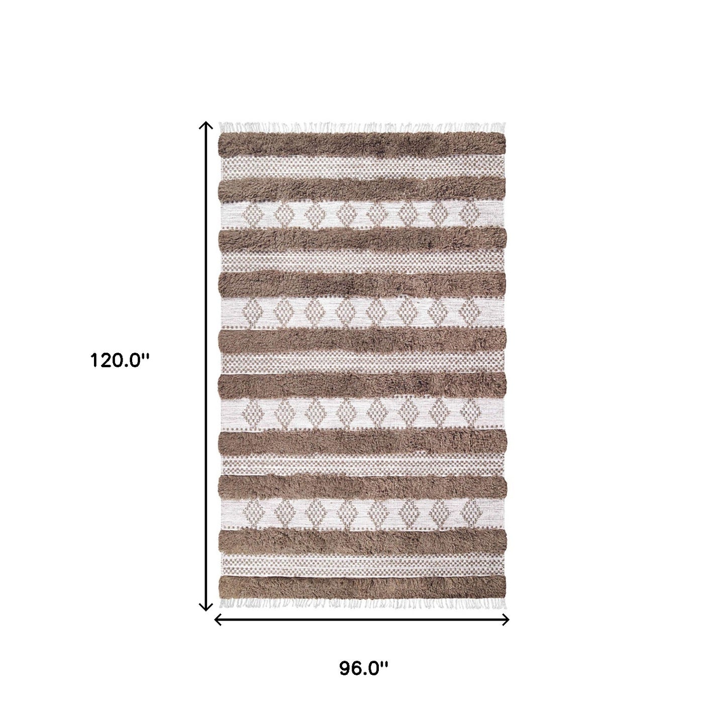 8' X 10' Olive And Ivory Wool Striped Flatweave Handmade Stain Resistant Area Rug With Fringe