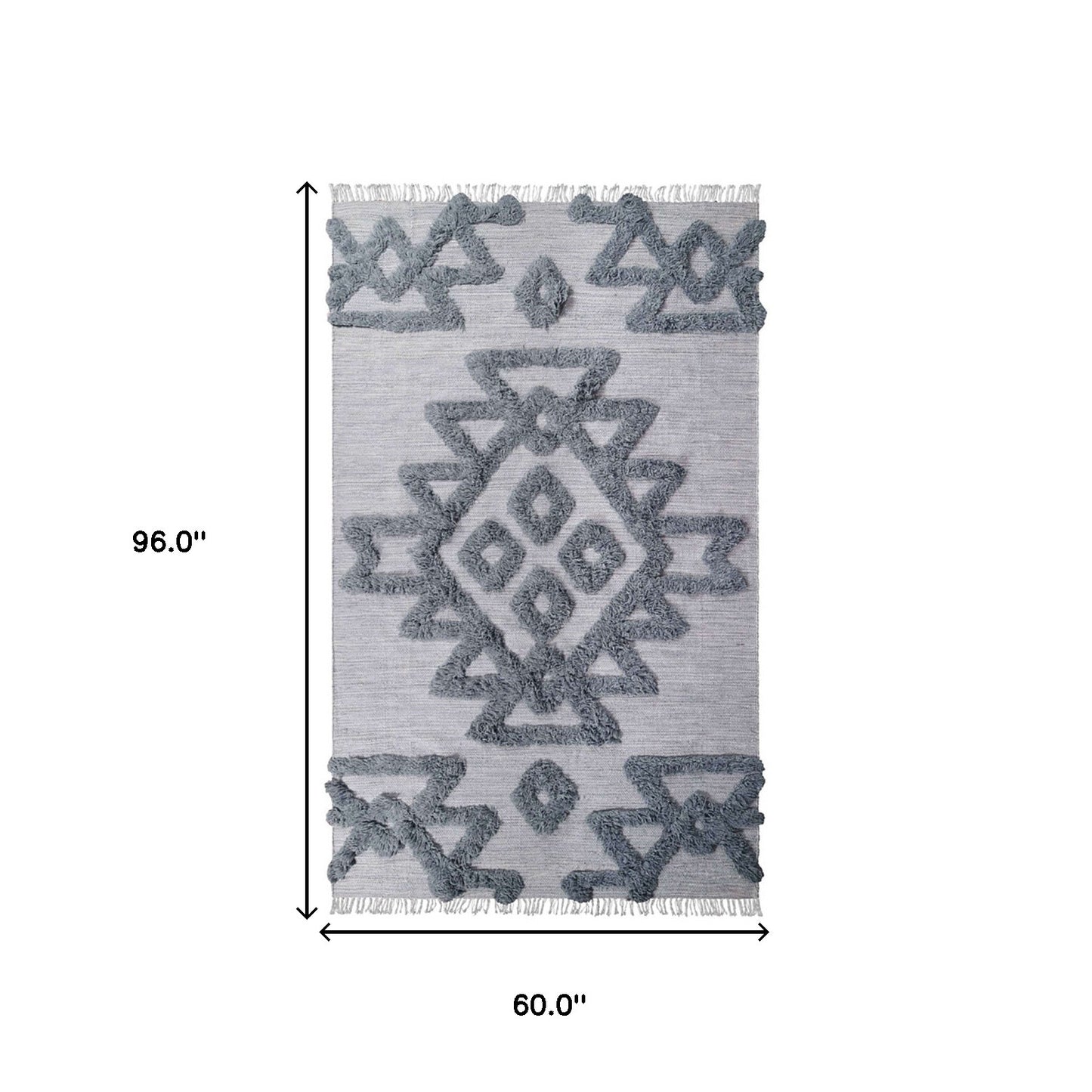 5' X 8' Silver And Grey Wool Geometric Flatweave Handmade Stain Resistant Area Rug With Fringe