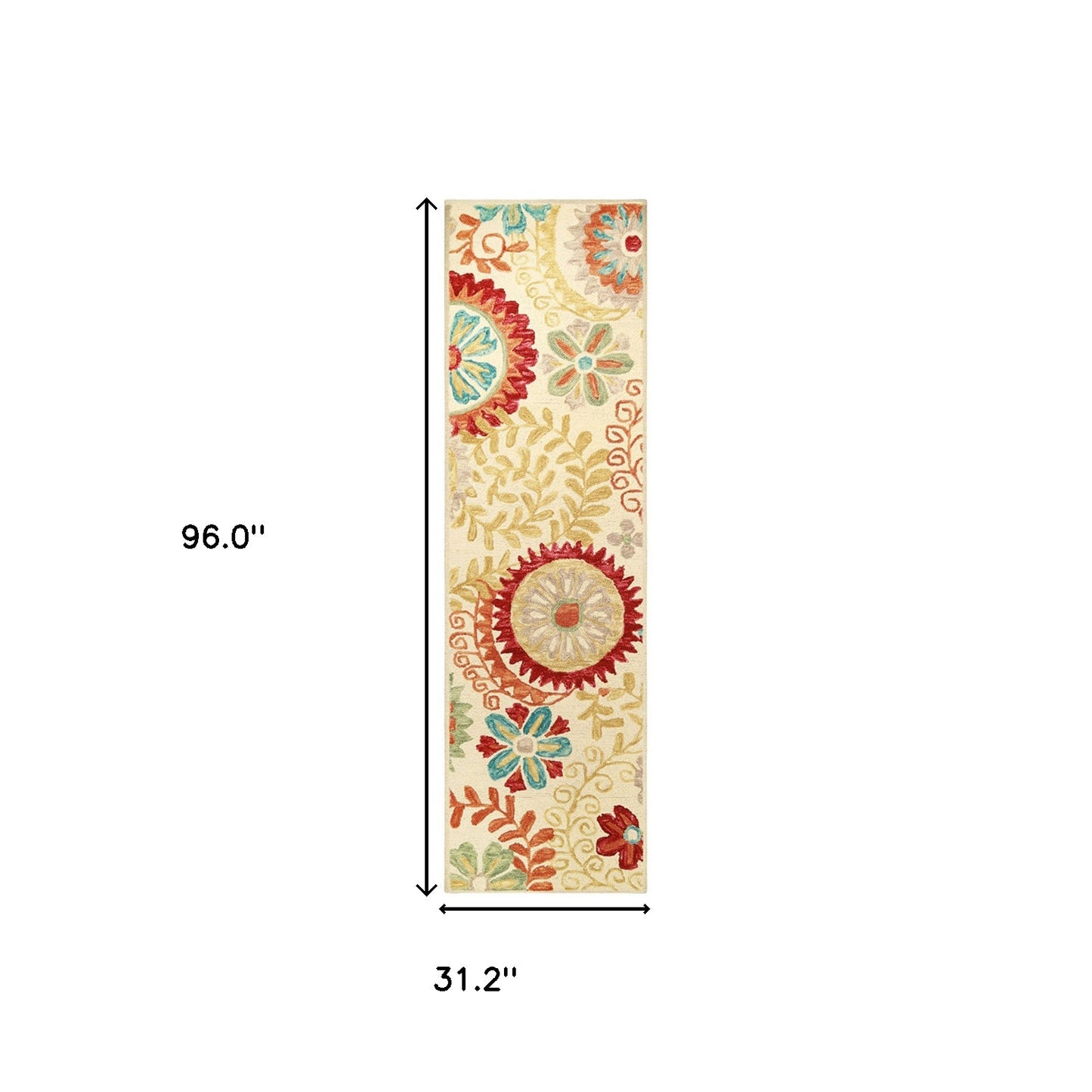 8' Cream Wool Medallion Tufted Handmade Stain Resistant Runner Rug