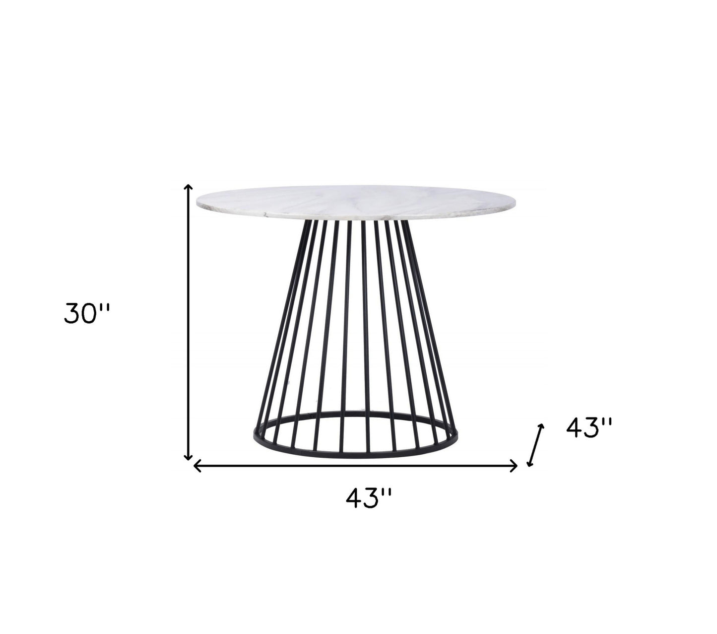 43" White And Black Rounded Manufactured Wood And Metal Dining Table
