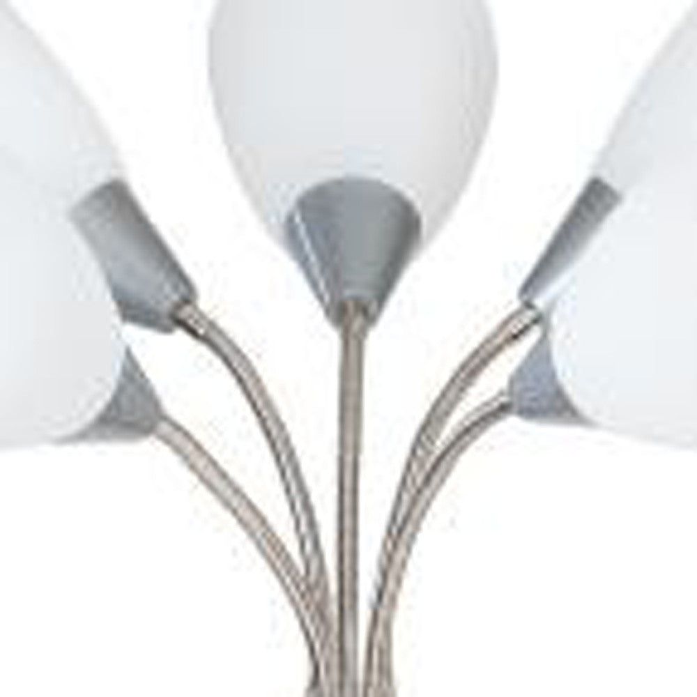 60" Grey Resin Five Arm Floor Lamp With White Cone Shades
