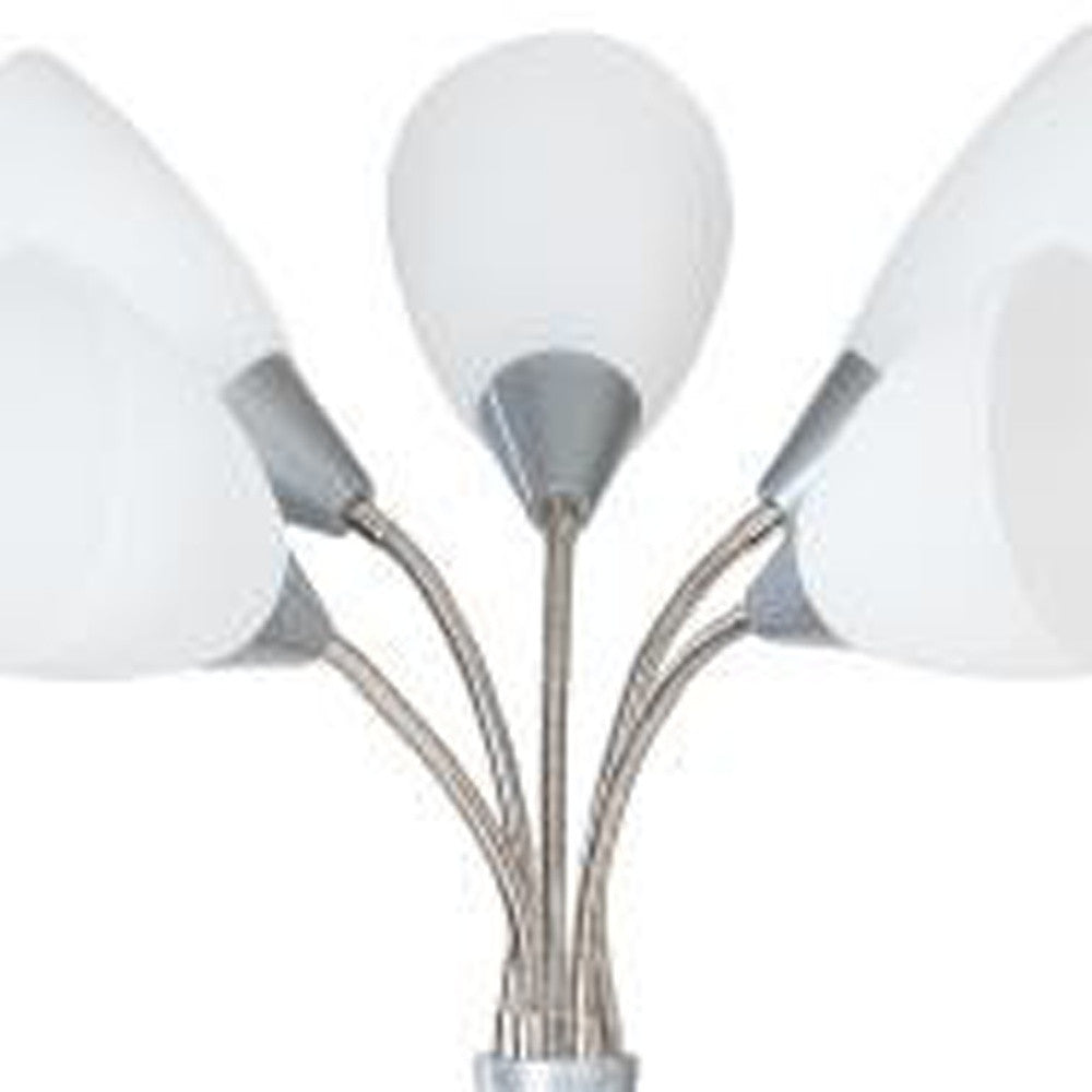 60" Grey Resin Five Arm Floor Lamp With White Cone Shades