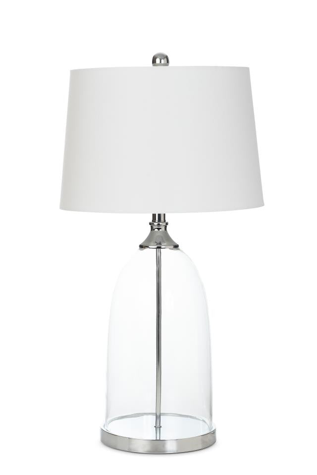 Set of Two 30" Transparent Glass Table Lamps With White Shade