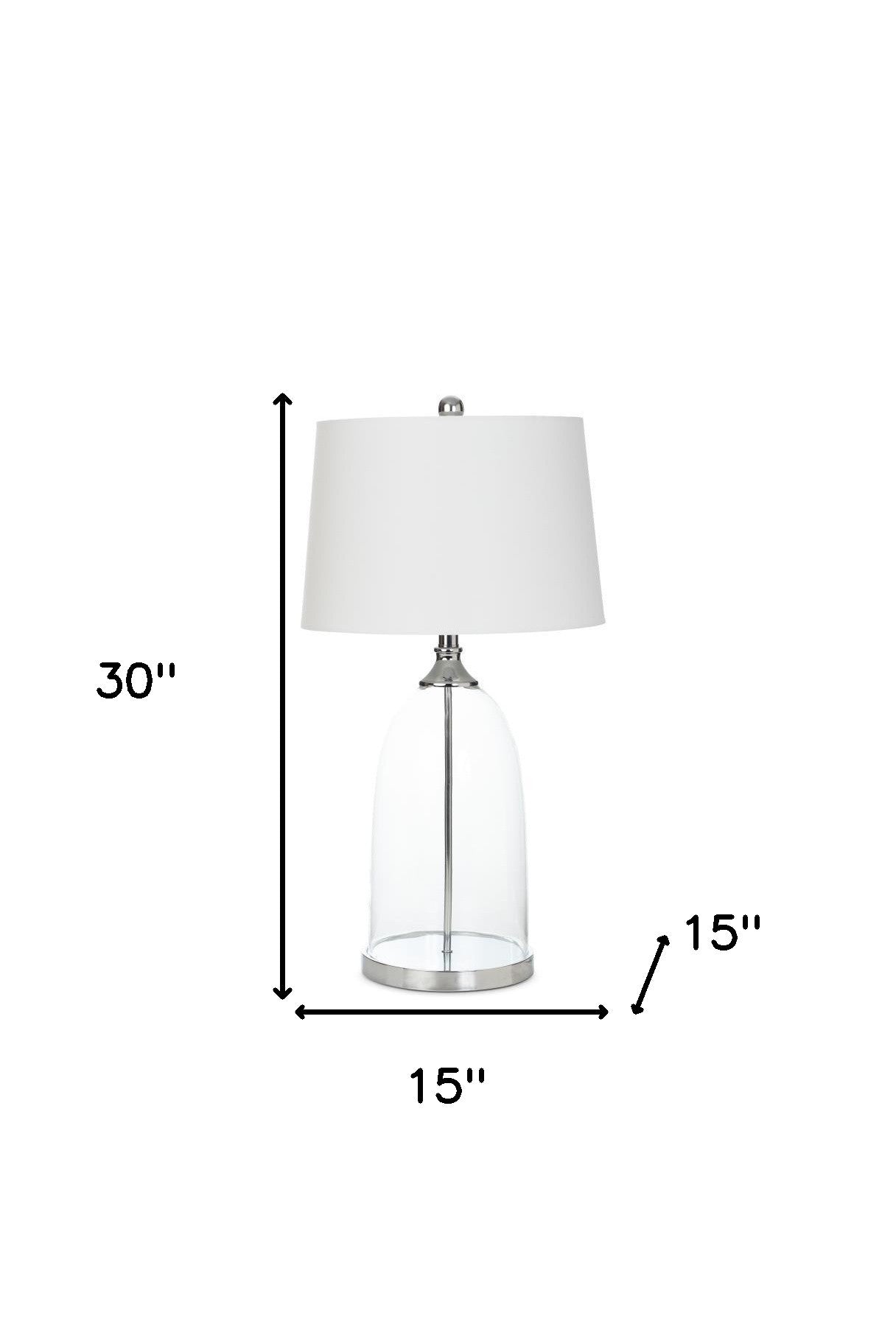 Set of Two 30" Transparent Glass Table Lamps With White Shade