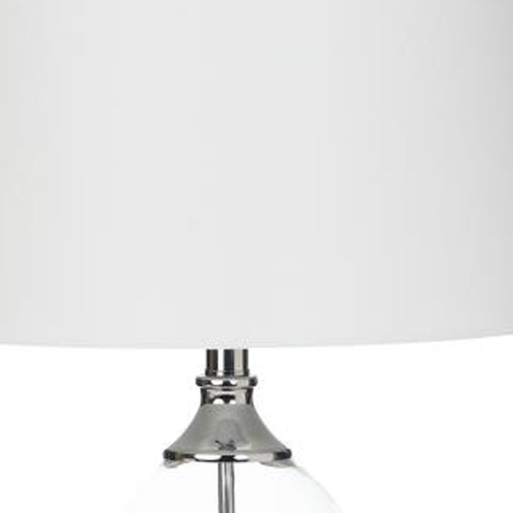 Set of Two 30" Transparent Glass Table Lamps With White Shade