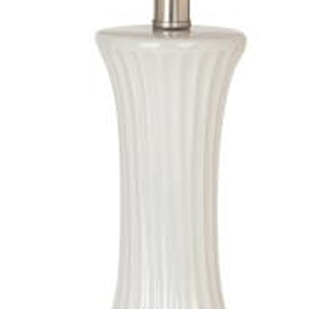 33" Grey Curvy Ceramic Table Lamp With White Empire Shade