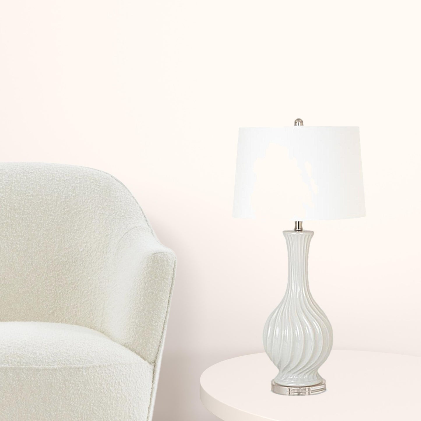 33" Grey Curvy Ceramic Table Lamp With White Empire Shade