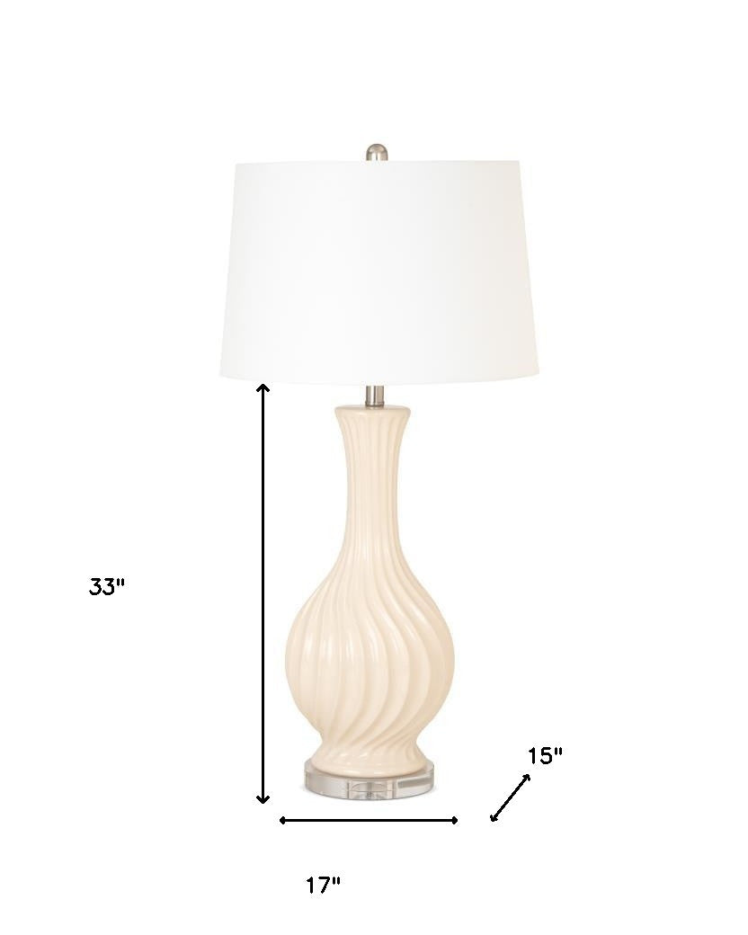 33" Ivory Curvy Ceramic Table Lamp With White Empire Shade