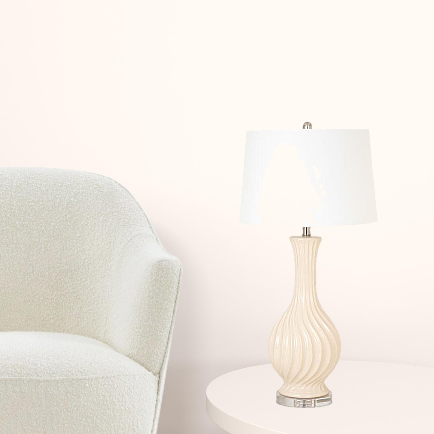 33" Ivory Curvy Ceramic Table Lamp With White Empire Shade