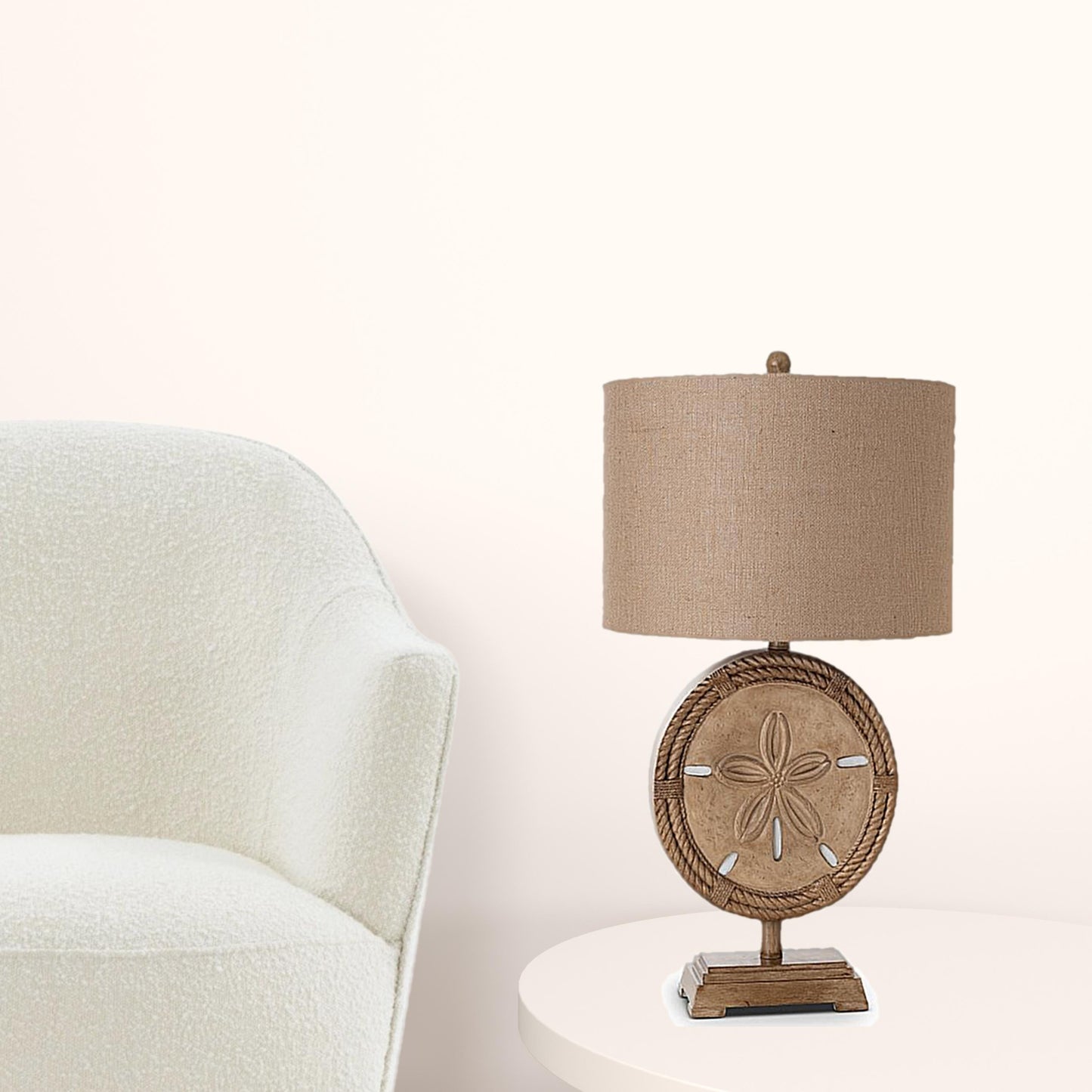 31" Brown Table Lamp With Tan Drum Shade