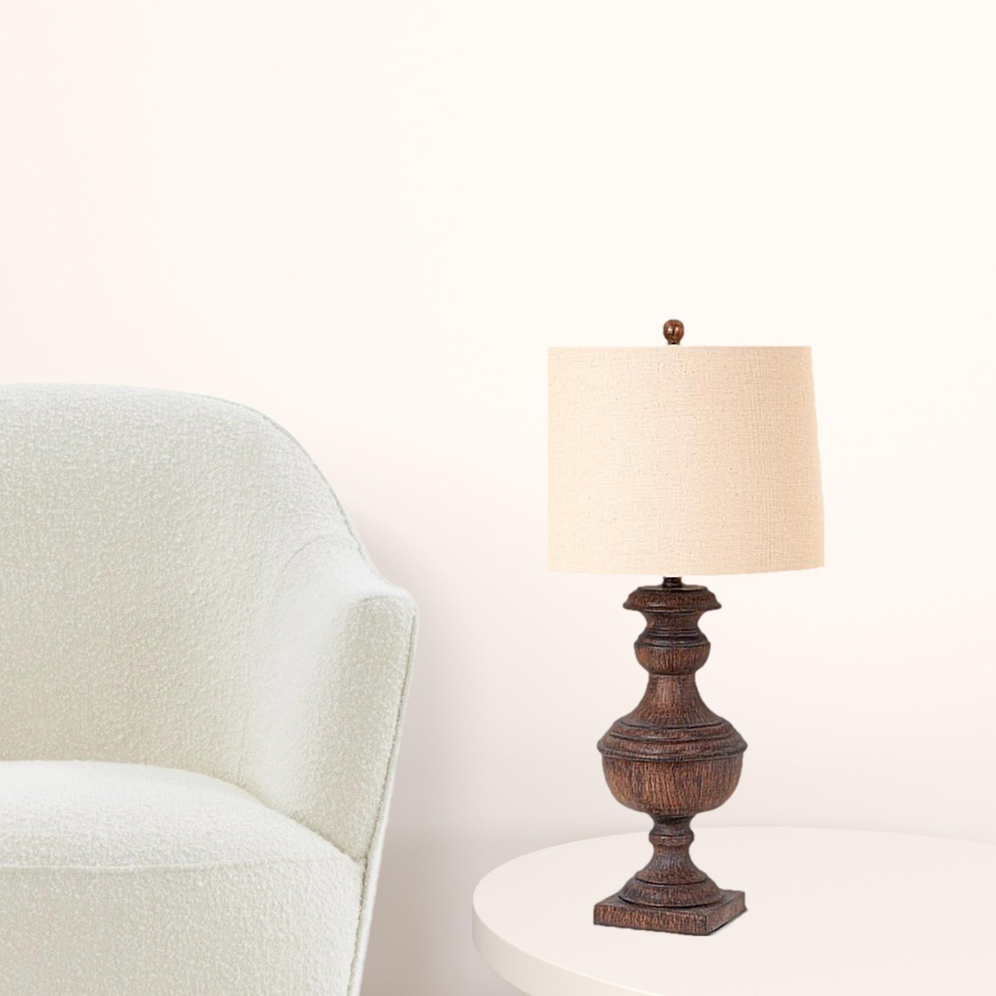 31" Distressed Brown Table Lamp With Tan Empire Shade