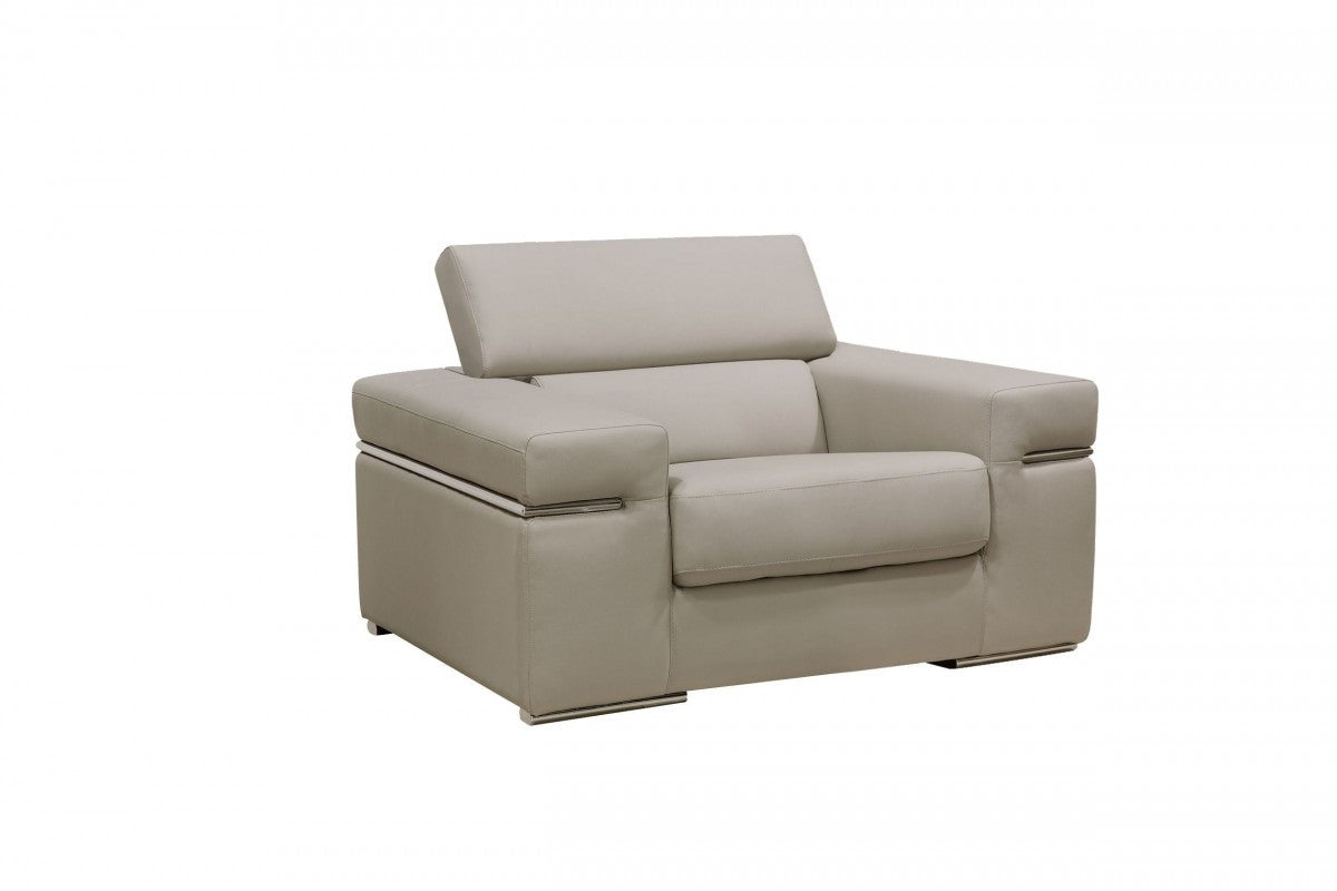 50" Light Grey Faux Leather And Brass Solid Color Arm Chair