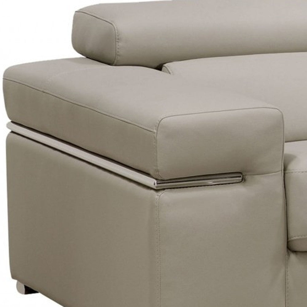 50" Light Grey Faux Leather And Brass Solid Color Arm Chair