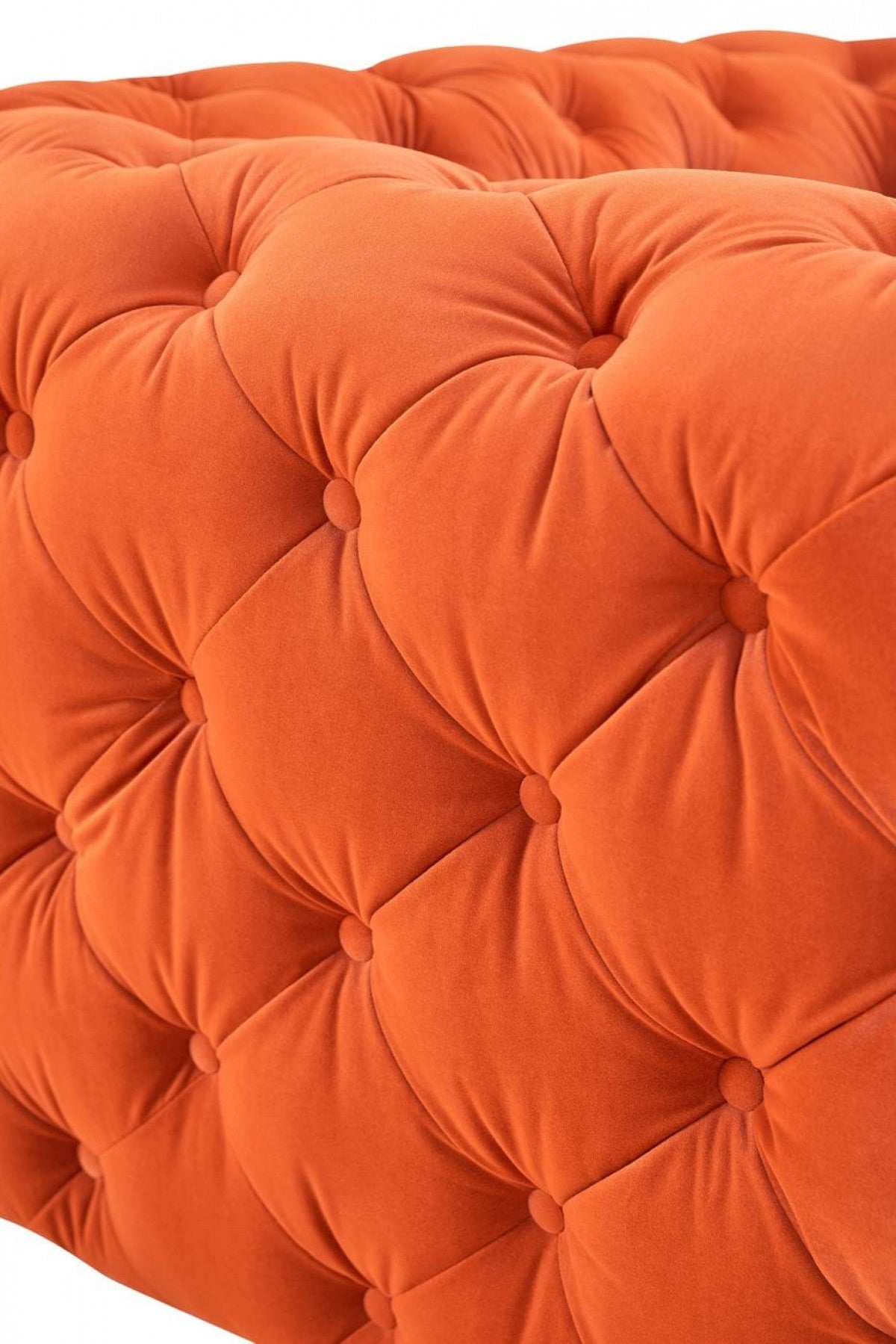 50" Orange Velvet And Silver Solid Color Chesterfield Chair