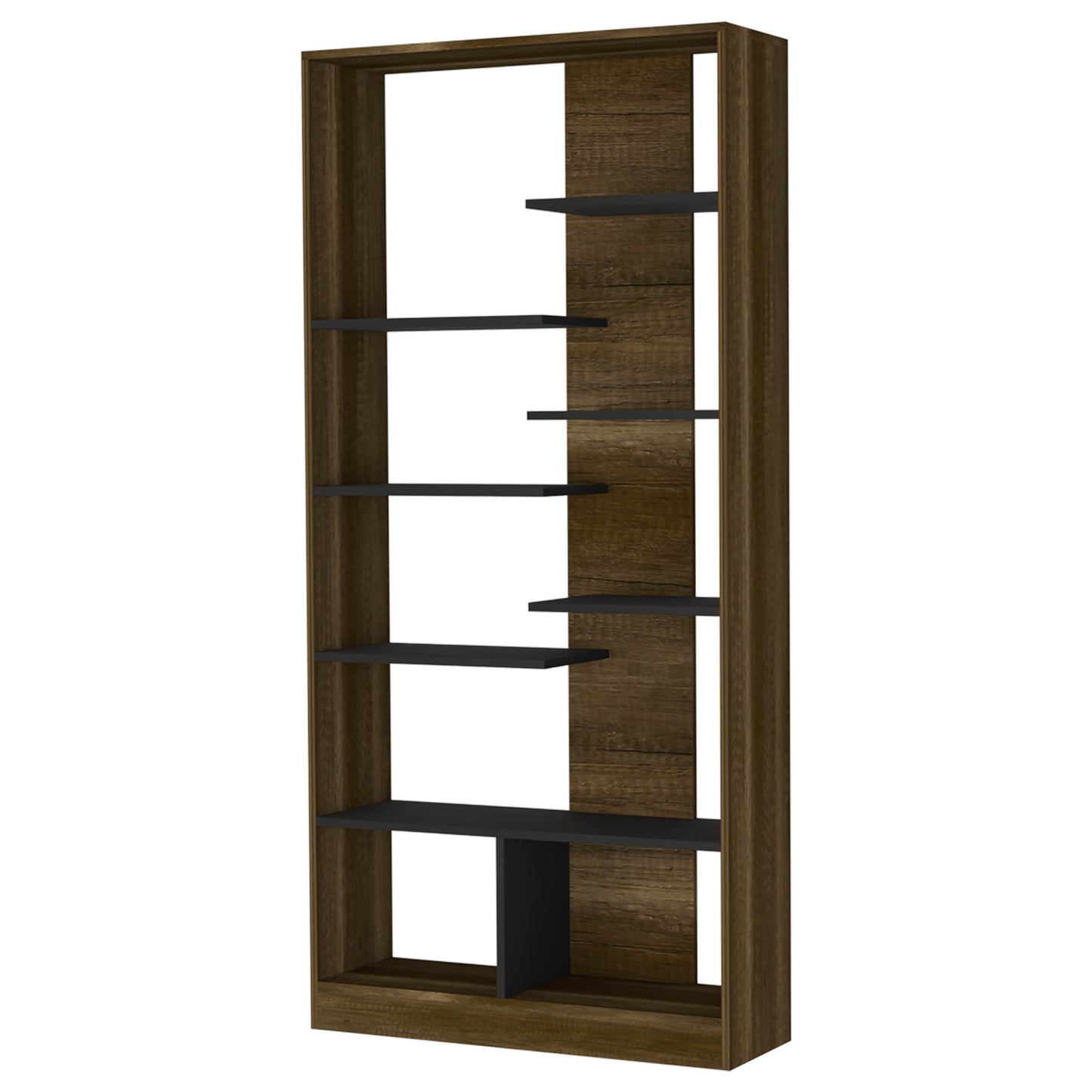 67" Walnut and Black Seven Tier Contemporary Bookcase