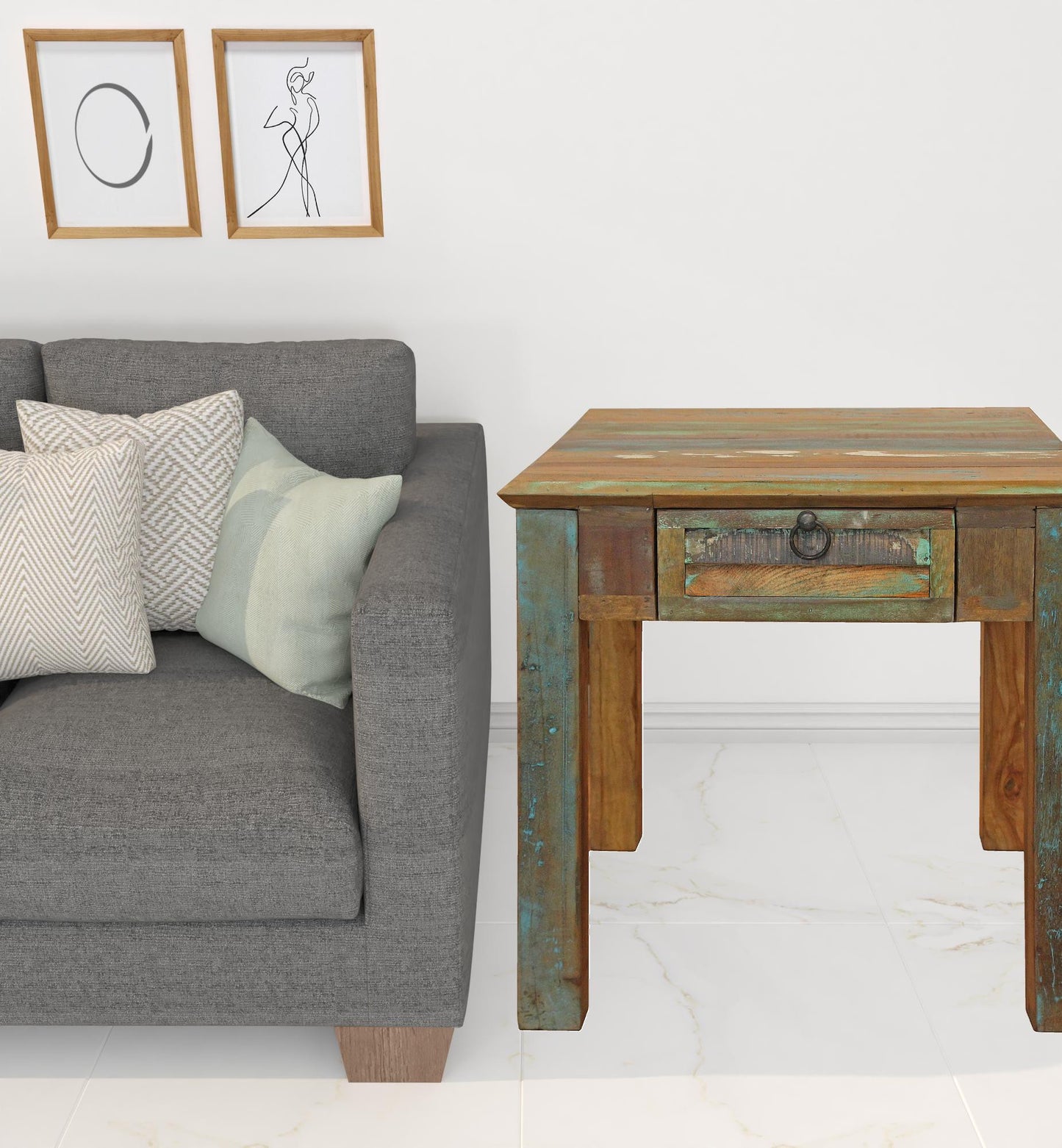 24" Brown Solid Wood Square End Table With Drawer