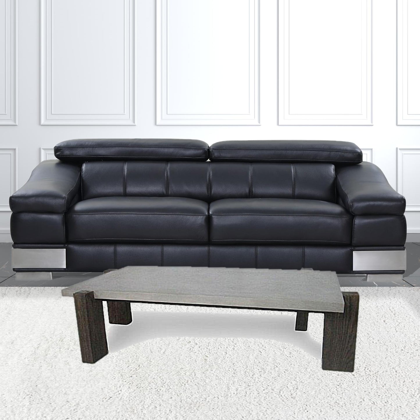 33" Walnut And Dark Grey Concrete Rectangular Coffee Table