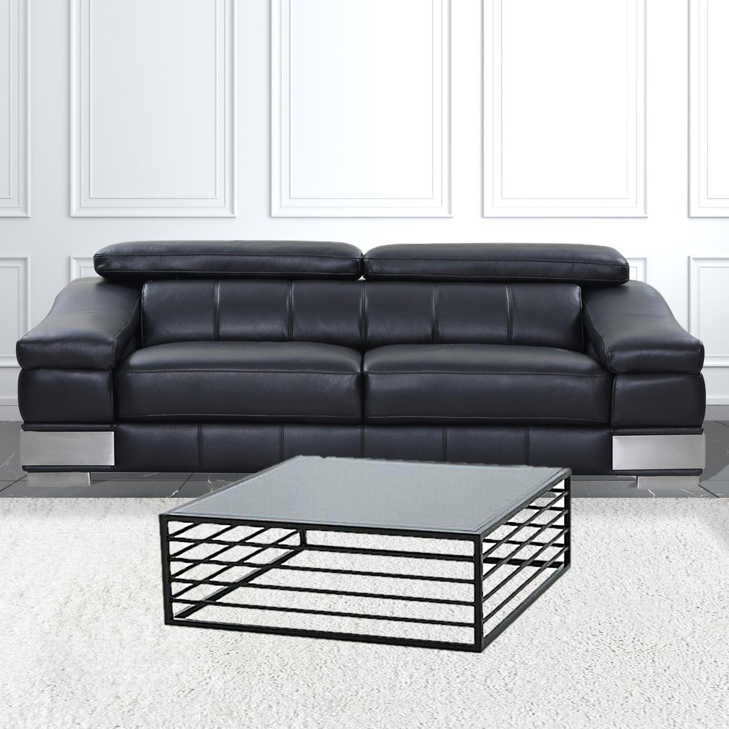 43" Black And Smoked Glass Square Coffee Table