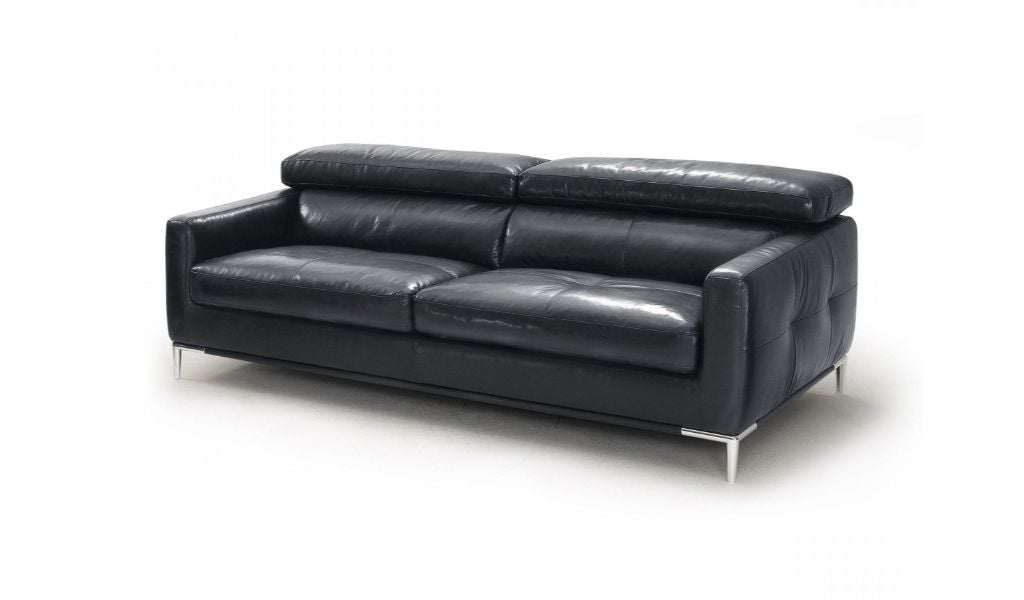 79" Black Silver Genuine Leather Sofa