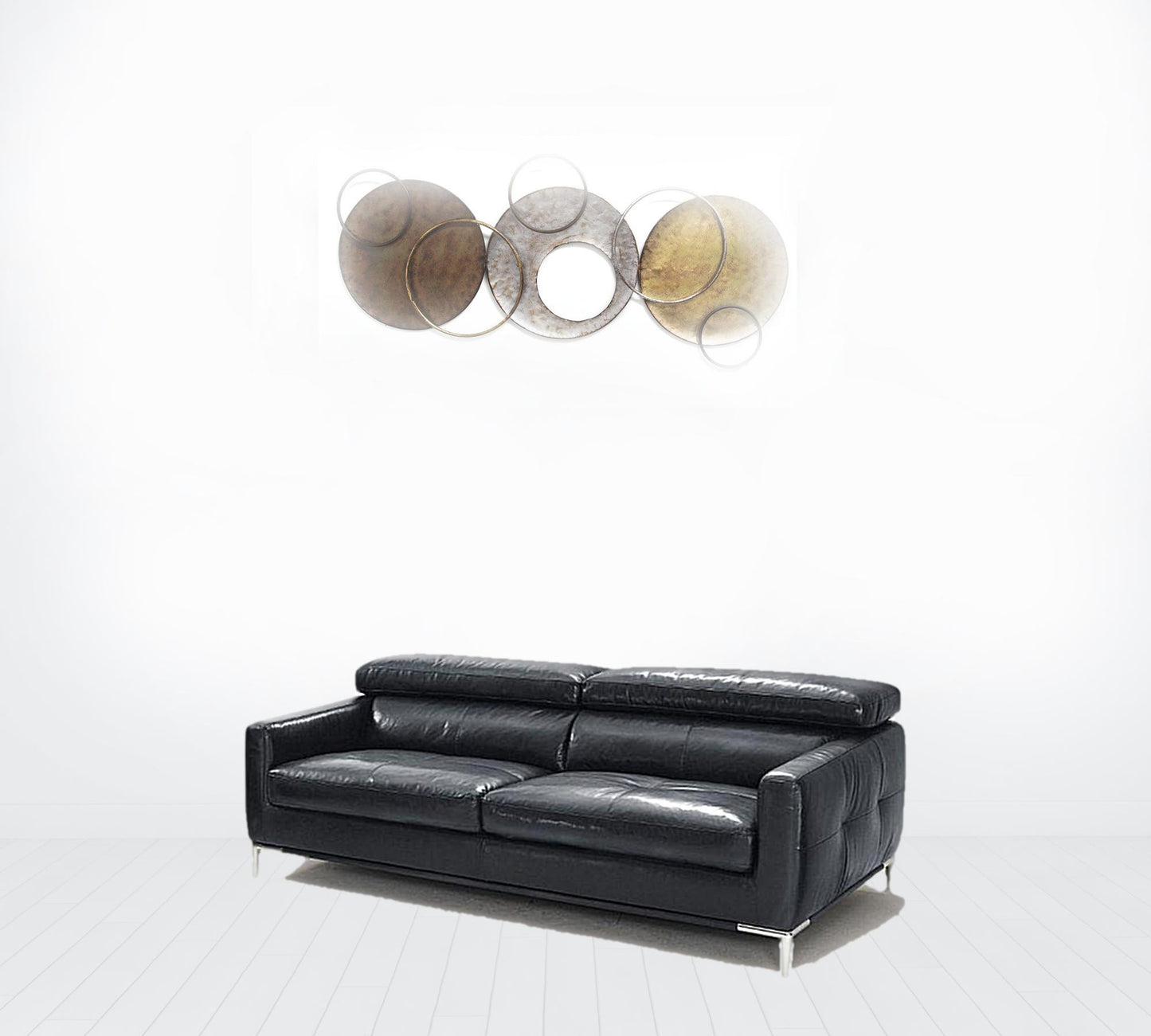 79" Black Silver Genuine Leather Sofa