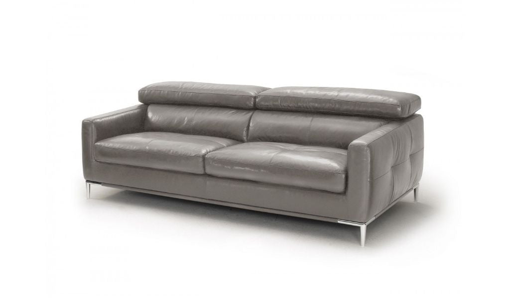 79" Dark Grey Genuine Leather and Silver Sofa