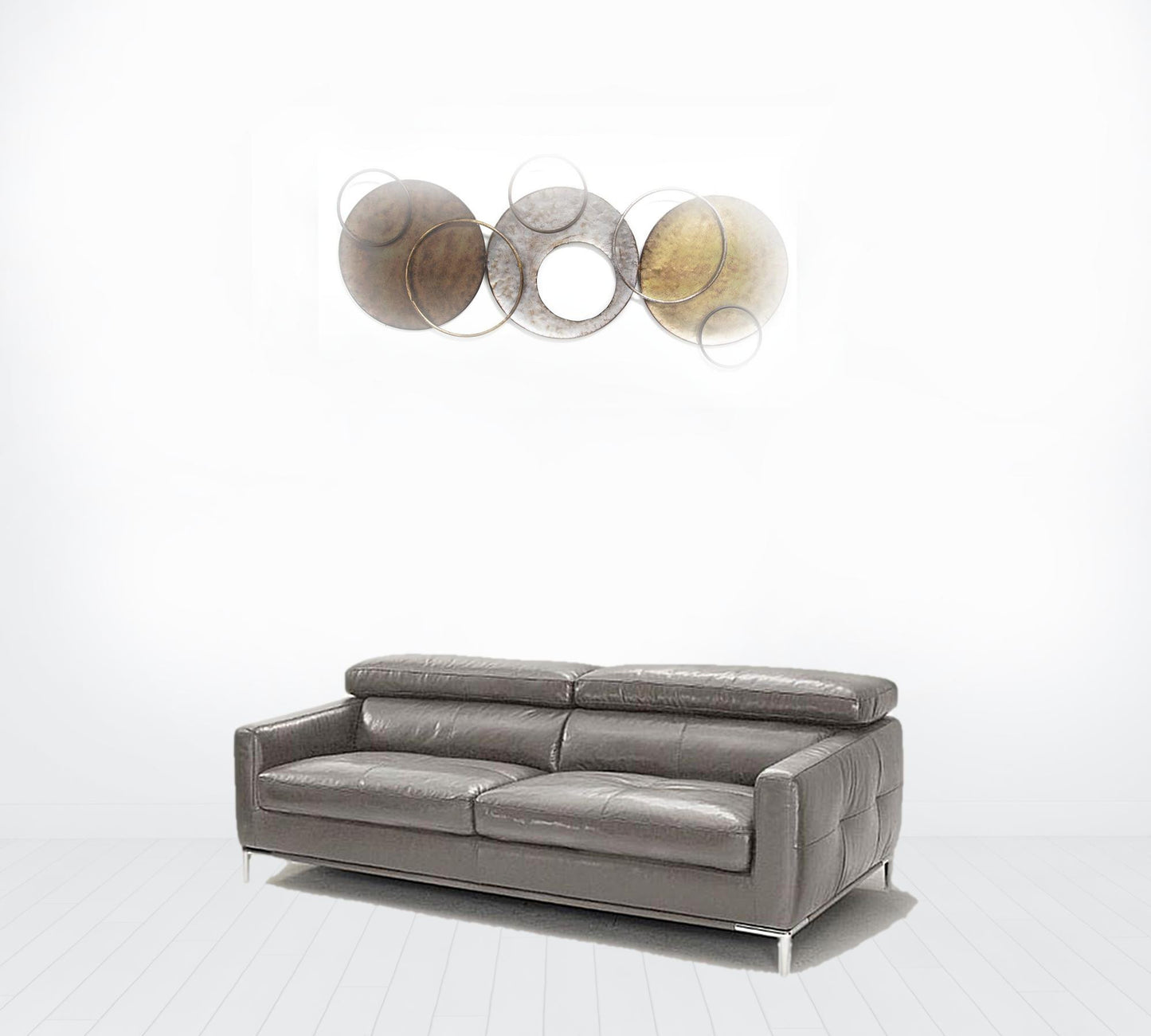 79" Dark Grey Genuine Leather and Silver Sofa